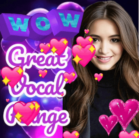 a woman is surrounded by hearts and the words wow great vocal change