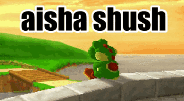 a cartoon of a frog with the words aisha shush written above it