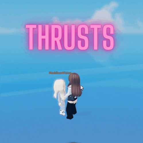 a cartoon character with a red apple on his head and the word thrusts behind him