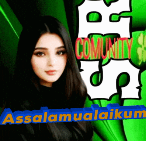 a woman is standing in front of a green background with the words community on it