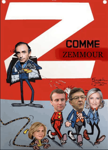 a poster that says comme zemmour with cartoon faces