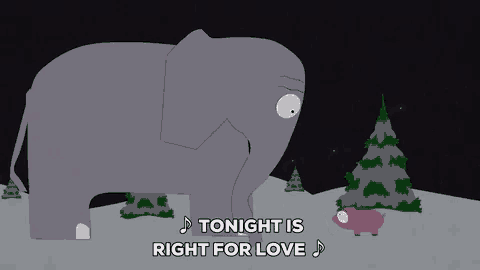 a cartoon of an elephant and a sheep singing tonight is right for love