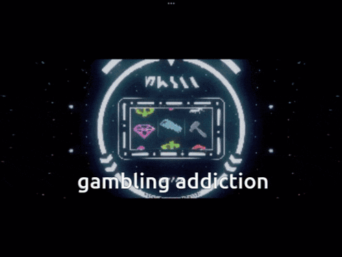 a cartoon character with gambling addiction written on the screen