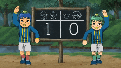 two cartoon characters are standing in front of a scoreboard with the number 1 and 0 on it