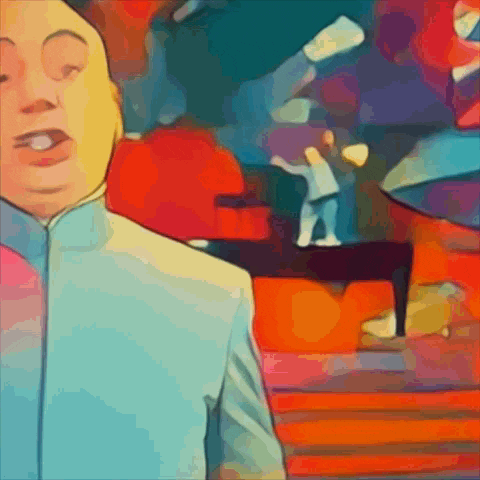 a cartoon drawing of a man in a blue suit