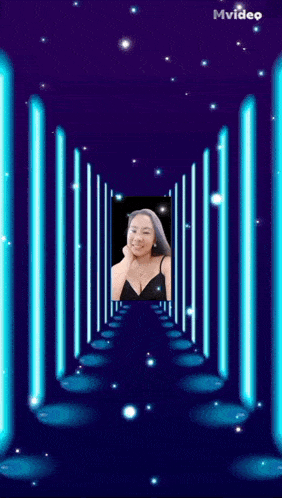 a picture of a woman is displayed in a purple tunnel