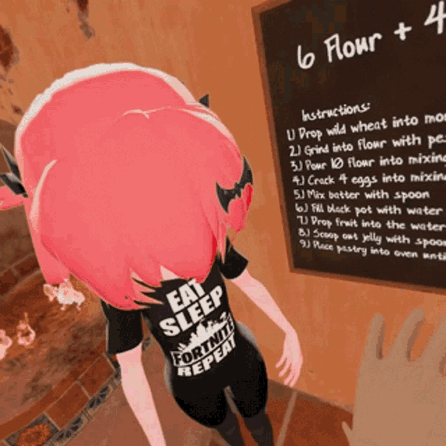a girl wearing an eat sleep fortnite repeat shirt