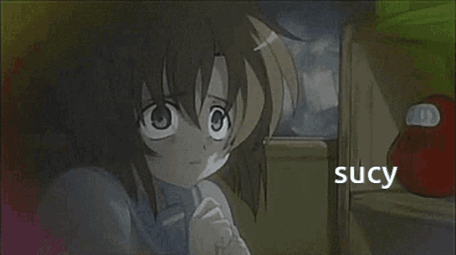 a picture of a girl with the name sucy on the bottom right