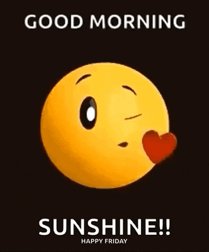 a smiley face is smiling and says `` good morning sunshine ! '' on a black background .