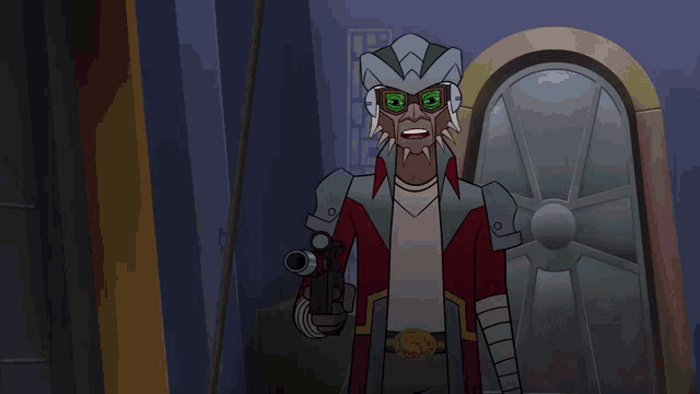 a cartoon character with a gun and the words did you see that