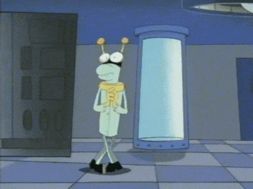 a cartoon character is standing in front of a door that says 00