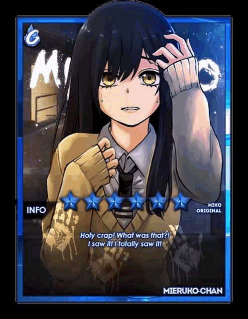 a video game character named miruko chan has five stars on her sweater