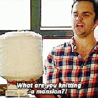 a man in a plaid shirt says what are you knitting so mansion