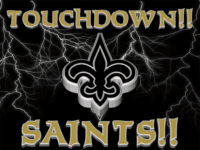 a sign that says saints with lightning in the background