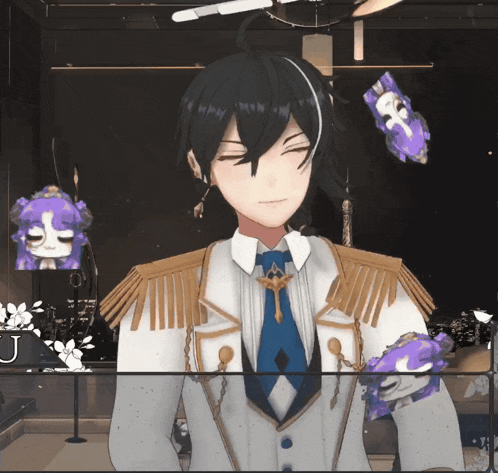 a man with his eyes closed is wearing a white and gold outfit