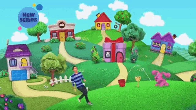a cartoon scene with the words new series on the bottom