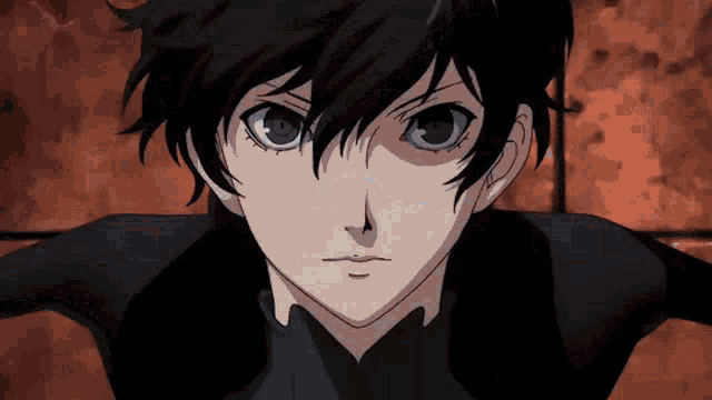 a close up of a person 's face in a video game with a brick wall in the background .