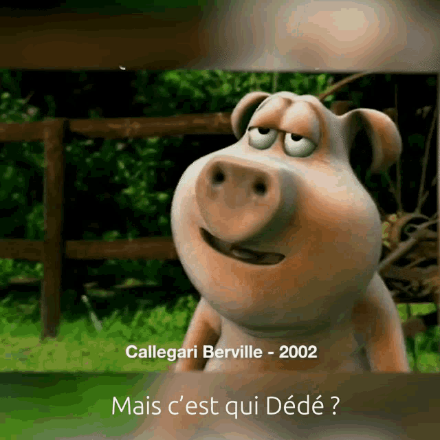 a cartoon pig with the year 2002 on the bottom of it