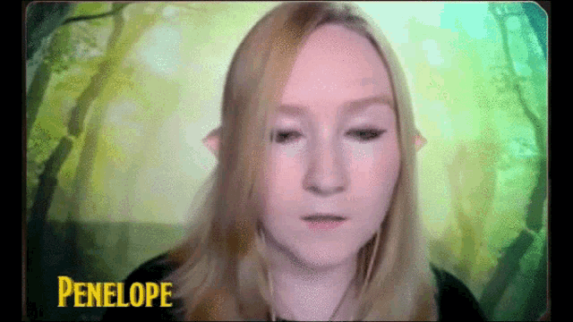 a woman with long blonde hair and the name penelope on her face