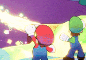 mario and luigi are fighting each other in a pixelated video game