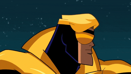 a cartoon character with a yellow cape and sunglasses on