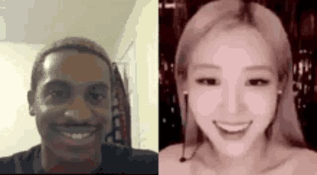 a man and a woman are having a video call and the man is smiling and the woman is smiling .