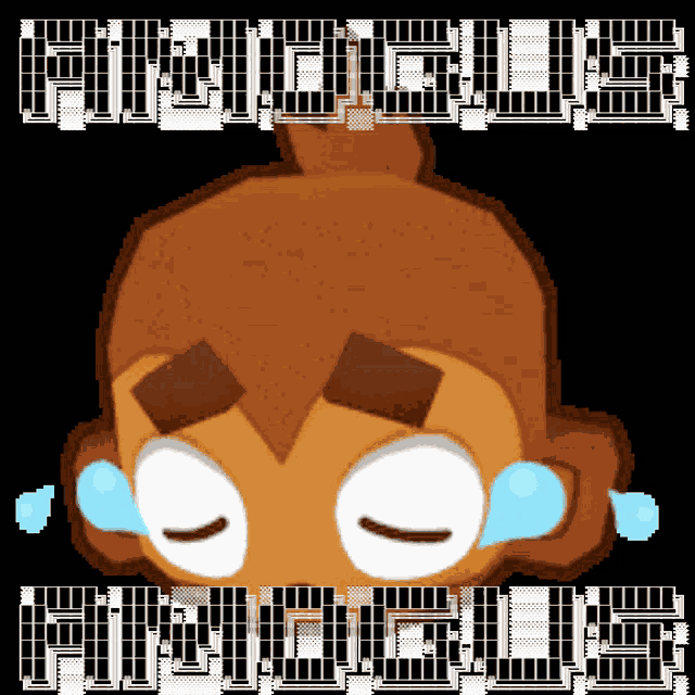 a pixel art of a monkey with tears coming out of his eyes and the words funtime monkeys below him