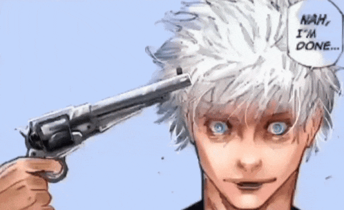 a drawing of a person holding a gun to their head with the words nah i 'm done behind them