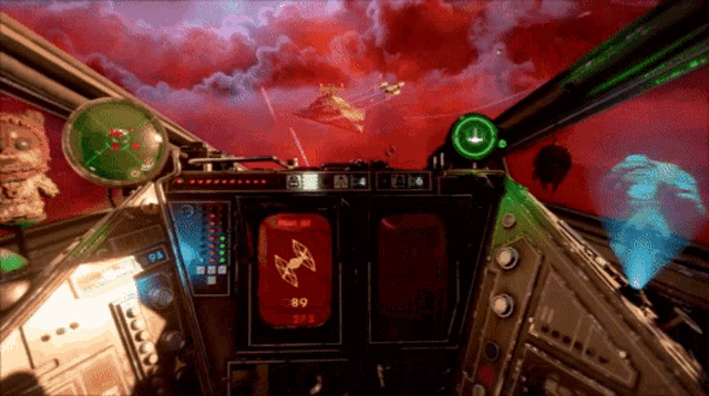 a video game shows a cockpit with the numbers 89 and 273 on the display