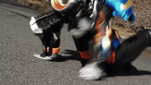 a blurry picture of a person in a robot costume