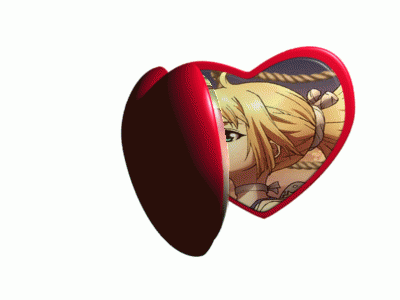 a red heart shaped mirror with a picture of a man and a woman on it