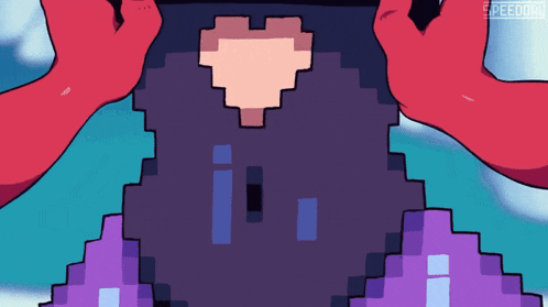 a pixel art drawing of a person holding a purple object
