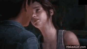a man and a woman are kissing in a car in a video game .