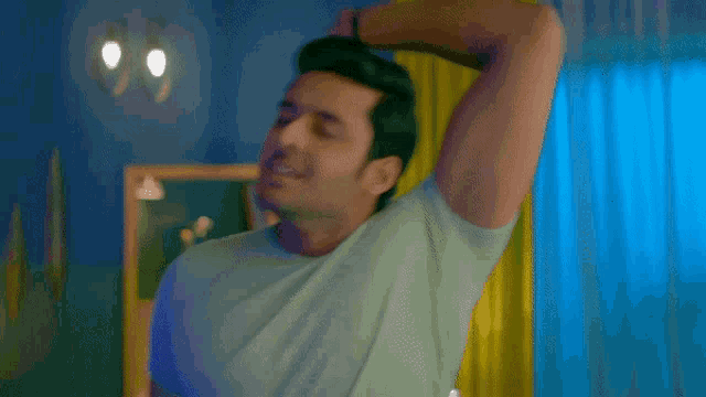 a man is stretching his arms with the words meet hoti toh meet bhi kuch kar deti lekin above him