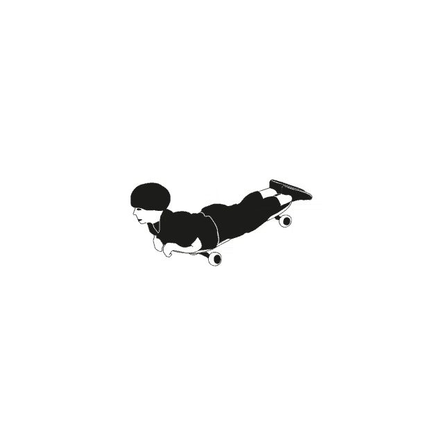 a black and white drawing of a person laying on their back with a skateboard behind them