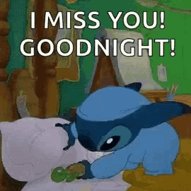 a cartoon character is laying in a bed and saying `` i miss you goodnight '' .