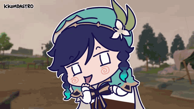 a cartoon drawing of a girl with a flower in her hair and the name kkomdastro below her