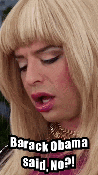 a woman with blonde hair and red lipstick says barack obama said no !
