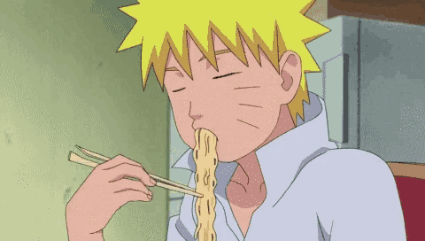 a cartoon character is eating noodles with chopsticks from a tv show