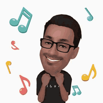 a cartoon of a man wearing glasses and a shirt that says gu