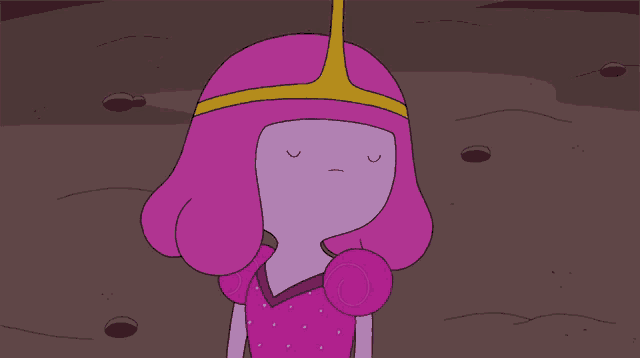 a cartoon character with pink hair and a gold crown