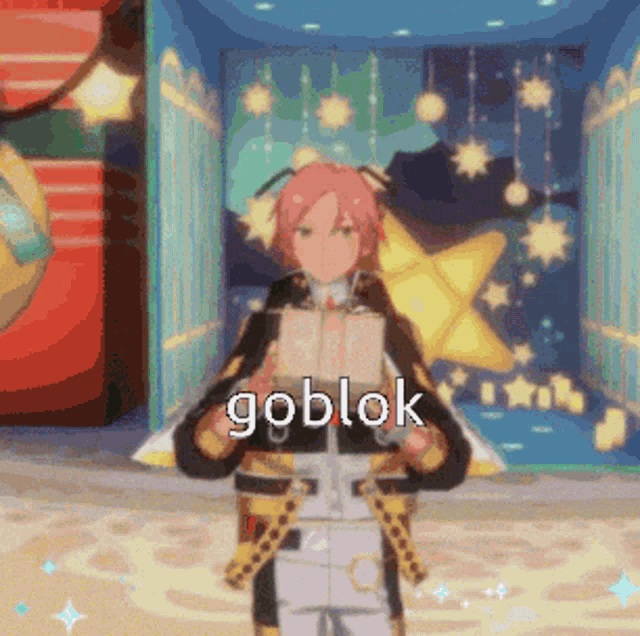 a pixel art drawing of a girl holding a book with the word goblok written on her chest