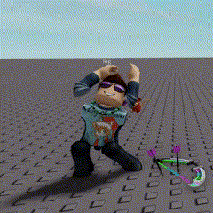 a roblox character is kneeling down with a bow and arrow in front of him .