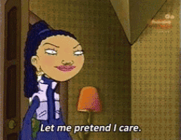 a cartoon of a woman saying " let me pretend i care "