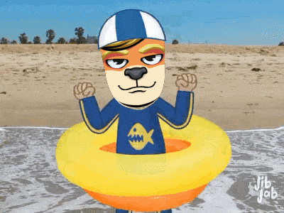 a cartoon of a dog wearing a swim cap and a fish shirt