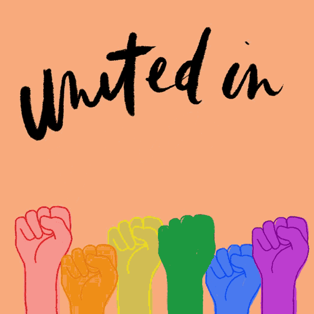 a group of colorful fists are raised in the air with the words united in diversity
