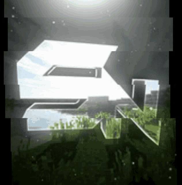 a computer generated image of the letter n surrounded by grass