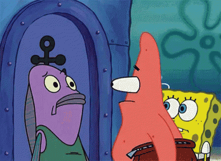 spongebob and patrick are standing next to each other in a doorway