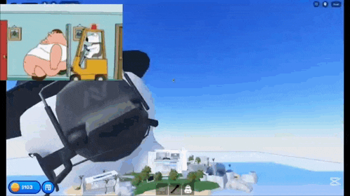 a computer screen shows a cartoon and a helicopter