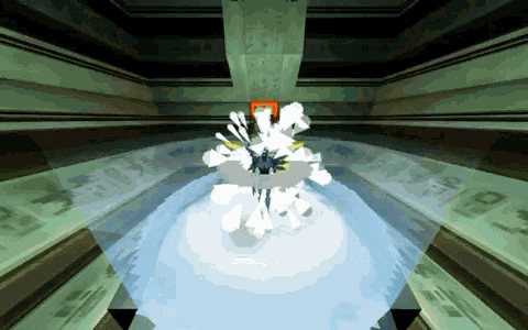 a computer generated image of a person in a room with a splash of water coming out of it